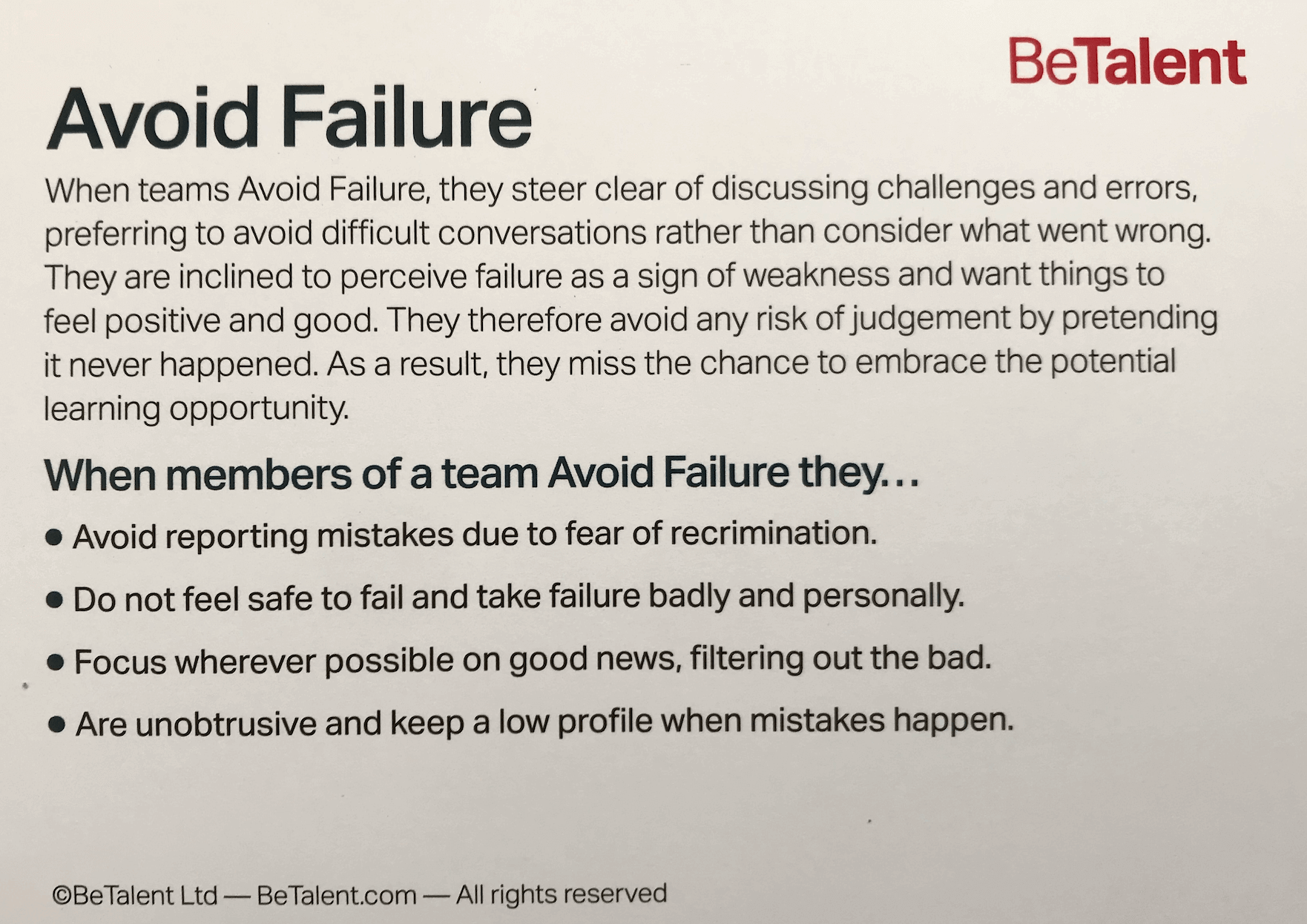 BeTalent Psychological Safety Cards to Boost Team Performance  sold on The Positive Psychology Shop