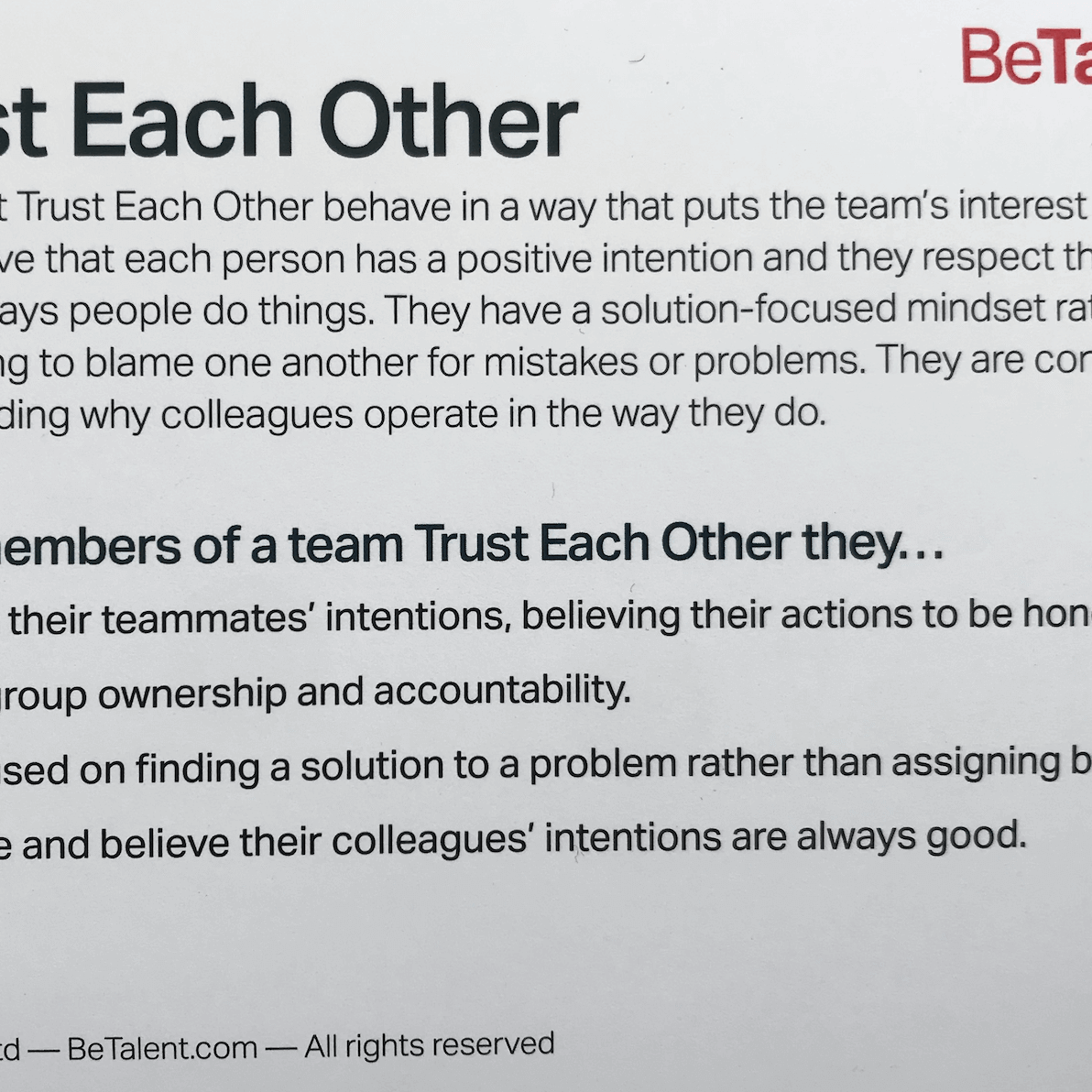 BeTalent Psychological Safety Cards to Boost Team Performance  sold on The Positive Psychology Shop