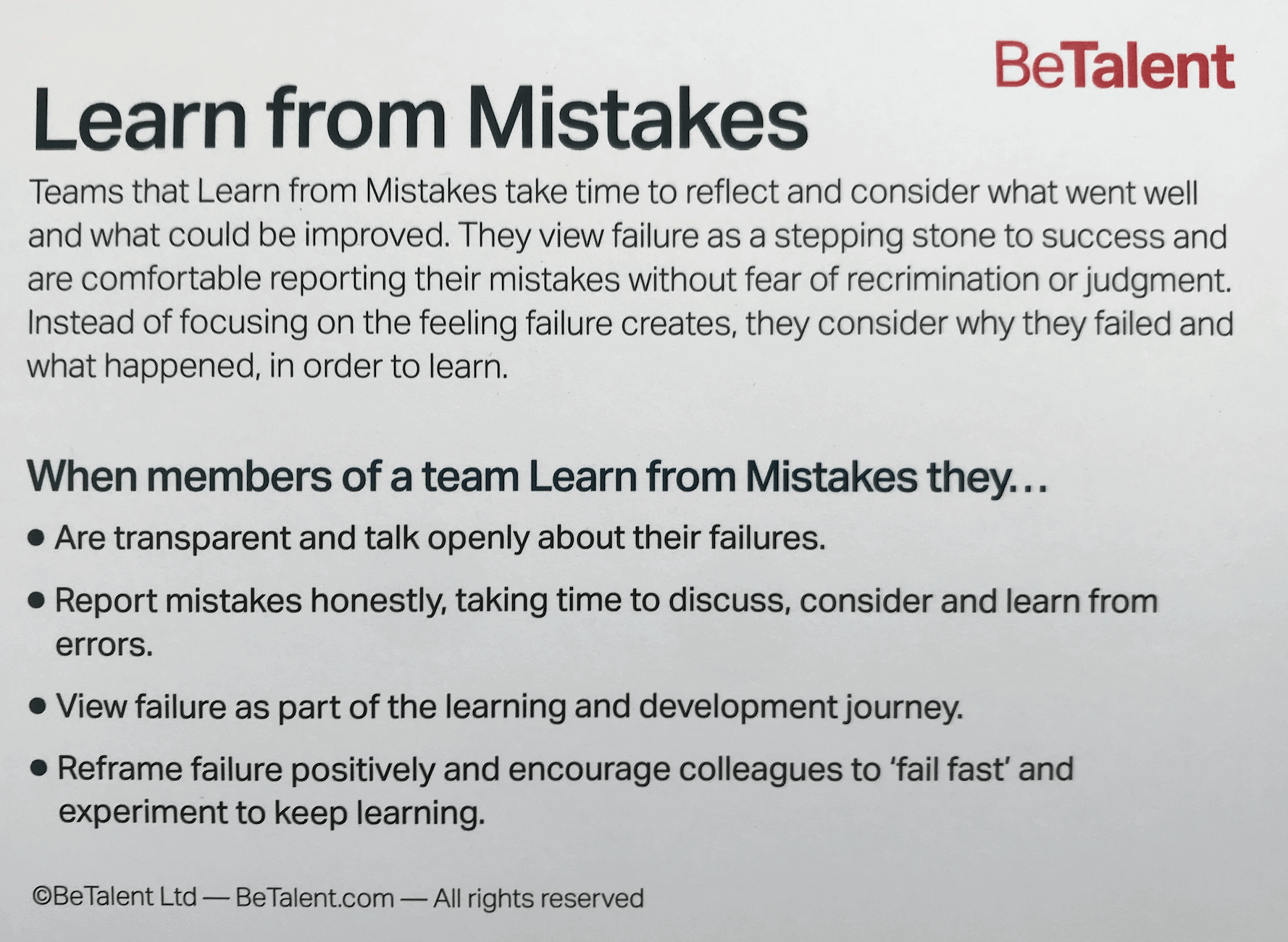 BeTalent Psychological Safety Cards to Boost Team Performance  sold on The Positive Psychology Shop
