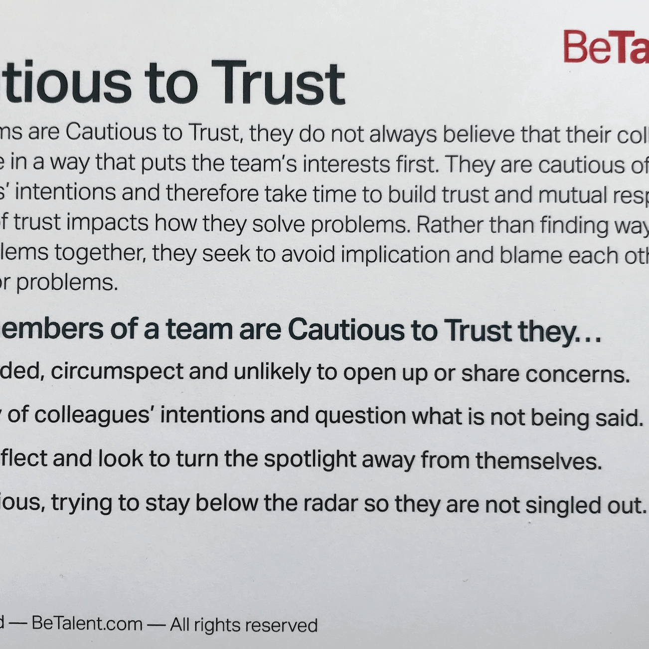 BeTalent Psychological Safety Cards to Boost Team Performance  sold on The Positive Psychology Shop