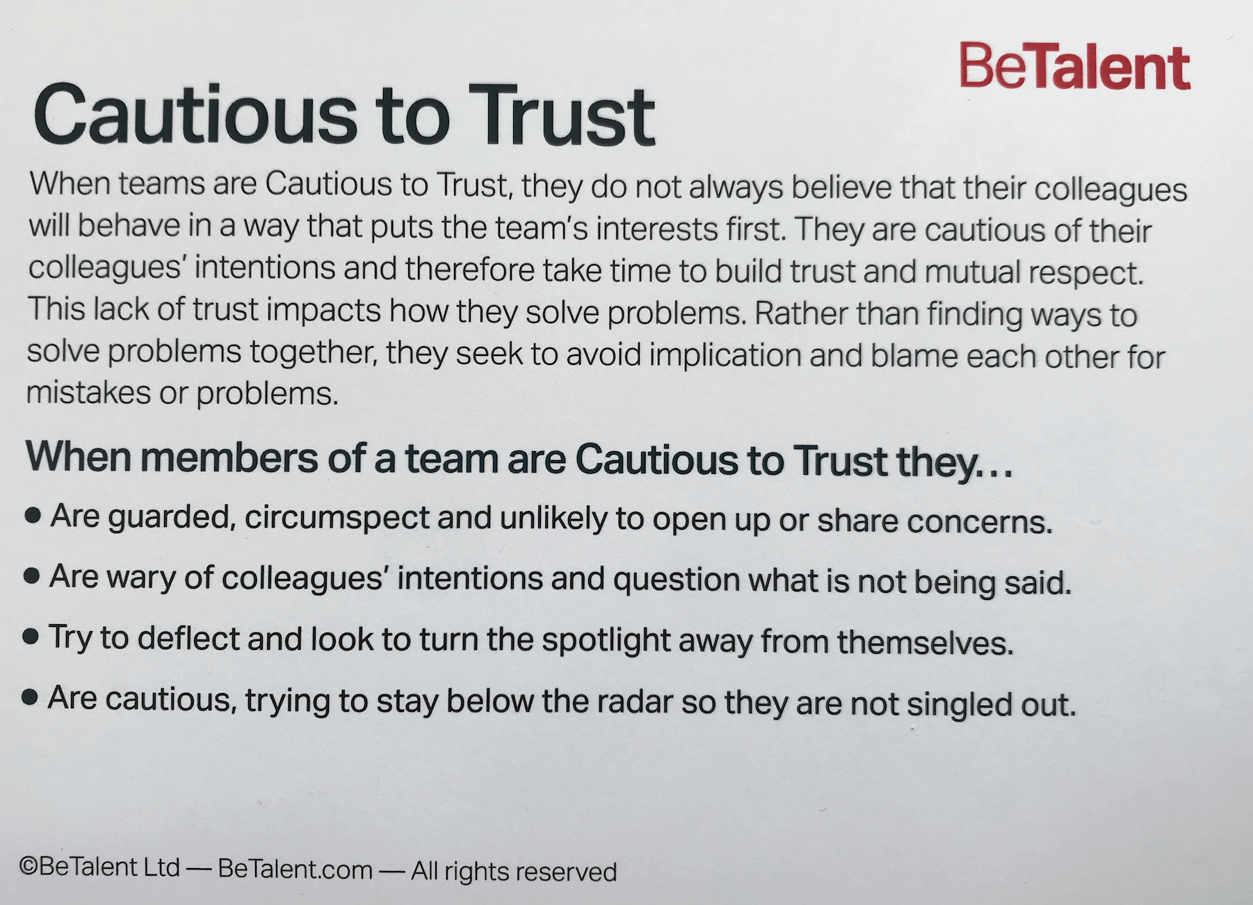 BeTalent Psychological Safety Cards to Boost Team Performance  sold on The Positive Psychology Shop