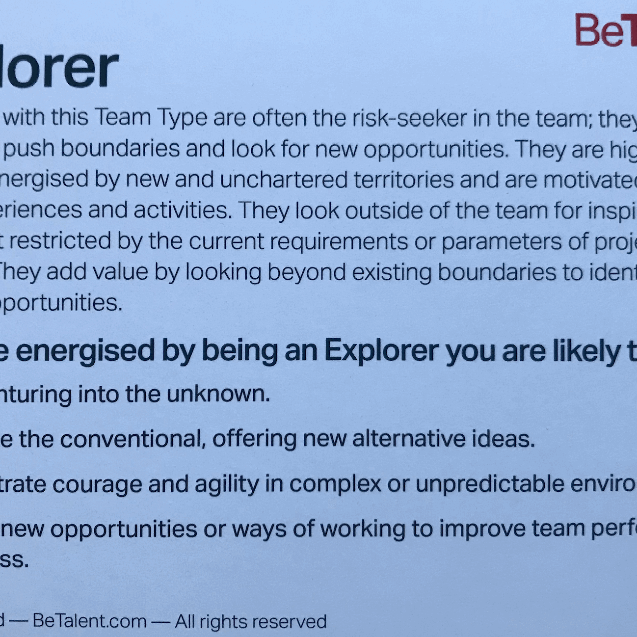 BeTalent Team Role Cards  sold on The Positive Psychology Shop