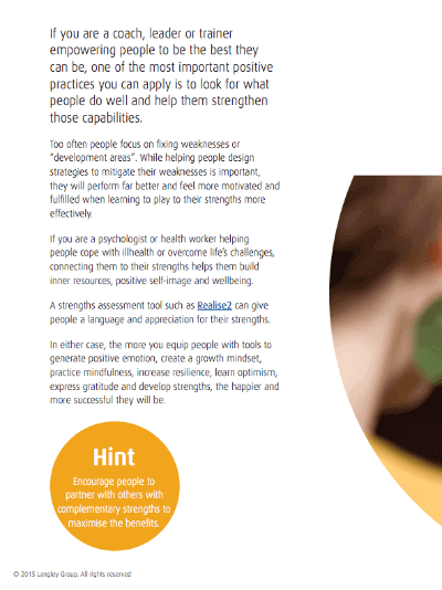 Seven Ways To Apply Positive Psychology At Work available as download from The Positive Psychology Shop