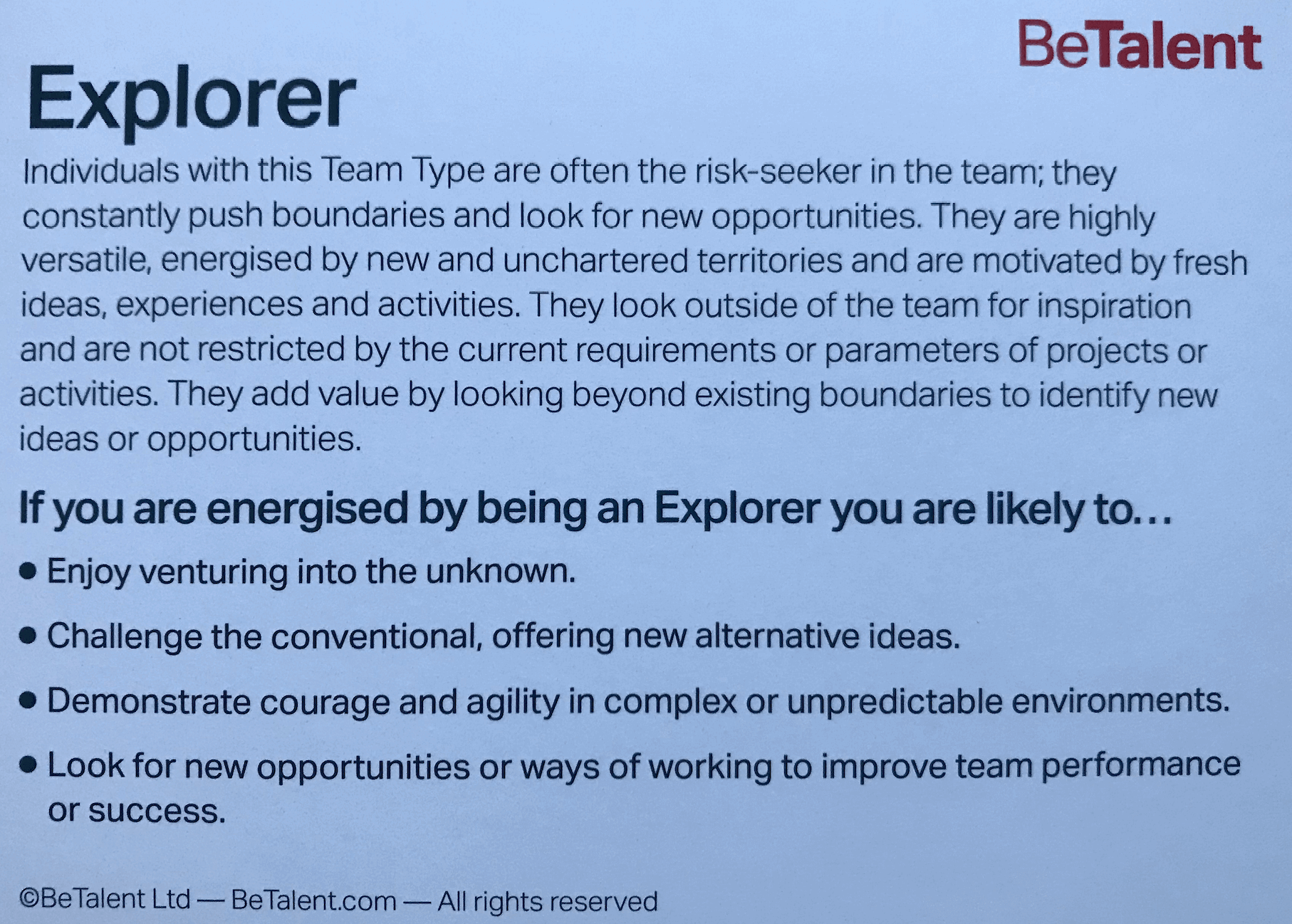 BeTalent Team Role Cards  sold on The Positive Psychology Shop