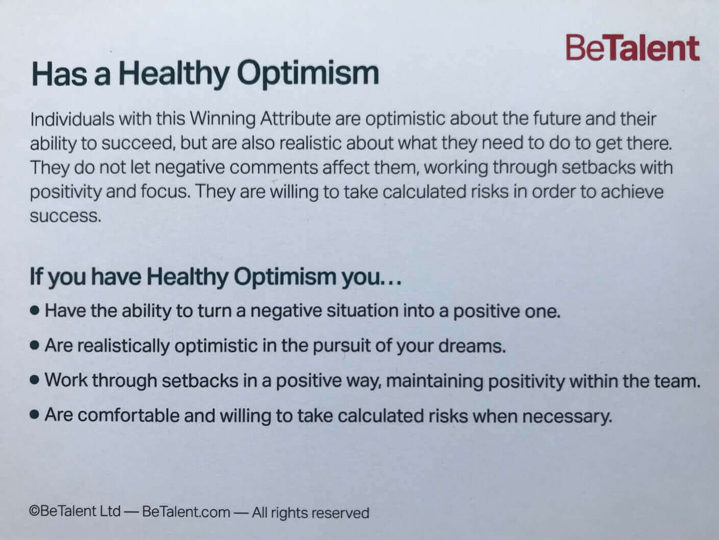 Be Talent Winning Attitude Cards  sold on The Positive Psychology Shop